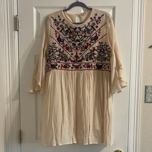 Umgee Cream Dress with Floral Embroidery